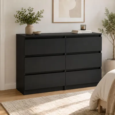 Produktbild von Home Collective Kommode Sideboard | 6 Schubladen 120x40x77cm | Modern grifflos | Schlafzimmer Jugendzimmer Flur Möbel | Schwarz