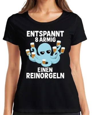Productafbeelding van Ontspannen, grappig T-shirt met de tekst "Een armoedige, maar charmante octopus", bier, cadeau, voor dames, zwart, maat L