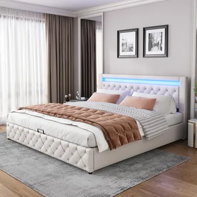 Produktbild von STILVORA Polsterbett 180x200cm mit LED-Beleuchtung, Funktionsbett mit Lattenrost und Stauraum, Bettgestell mit Aufbewahrungsfunktion (ohne Matratze)