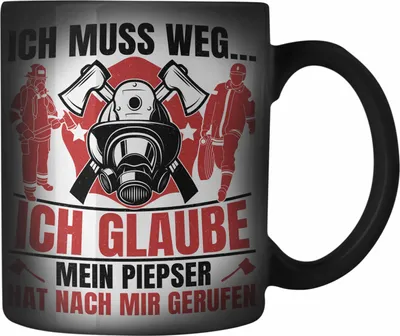 Produktbild von Trendation - Feuerwehr Spruch Geschenk Farbwechsel Zauber-Tasse Feuerwehrmann Geschenkidee Lustig Männer (Schwarz)