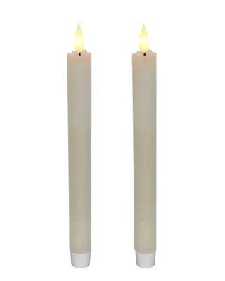 Immagine prodotto di Candele LED a forma di stecca in cera vera, con effetto fiamma tremolante (set da 2), candele elettriche a forma di stecca con funzione timer, (color crema)