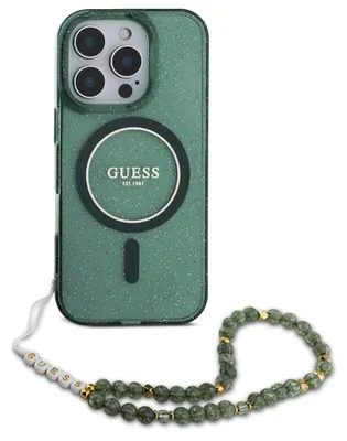 Obrázek produktu pro Guess GUHMP16LHGCRELSA iPhone 16 Pro 6,3" zelené ochranné pouzdro IML Glitter With Pearl Strap MagSafe
