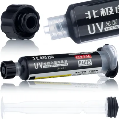 Zdjęcie produktu dla Rosfix Solder Mask Black 10ml – Utwardzana Promieniowaniem UV | Ochrona i Izolacja Płytek PCB | Szybkoschnąca, Nieprzewodząca
