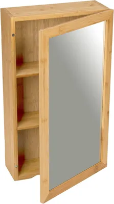 Obrázek produktu pro Úzká koupelnová skříňka se zrcadlem - bambus - 35x60x15 cm