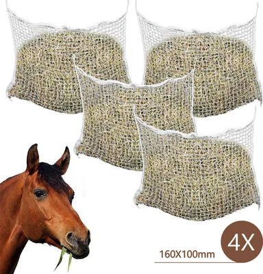 Produktbild von Jiubiaz Heunetz Heuraufe Beschäftigungsnetz Heusack Futternetz, Pferde extra engmaschig 3cm Netz 4 Stück 160 x 100cm