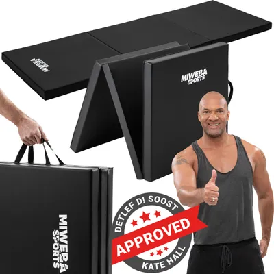 Produktbild von Miweba Sports Gymnastikmatte GM100 | Faltbar - Rutschfest - Turnmatte für zuhause - Tragegriffe - PVC (Schwarz)