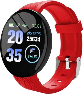 Produktbild von D18-Smart-Sportuhr mit Farbbildschirm, 1,3-Zoll-Display/IP65 wasserdicht/Gesundheitsüberwachung/mehrere Sportmodi/USB-Plug-and-Play, rotes Armband