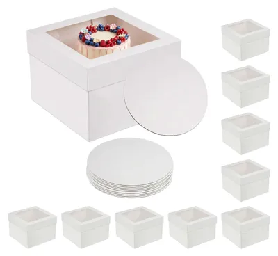 Obrázek produktu pro Relaxdays – sada 10 krabic na dorty, s okénkem a podložkami, rozměry: 20 x 30 x 30 cm, krabice na dorty, svatby a catering, karton, bílá