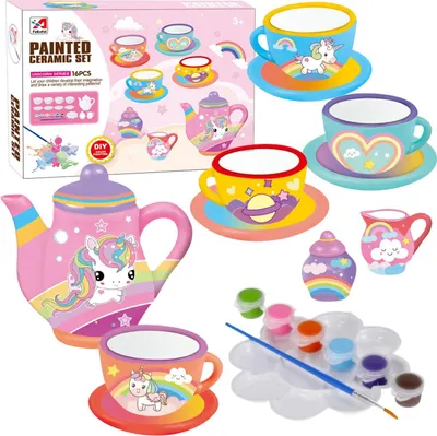 Produktbild von Grosse Tee-Set Kaffeetasse Malerei Gips Einhorn