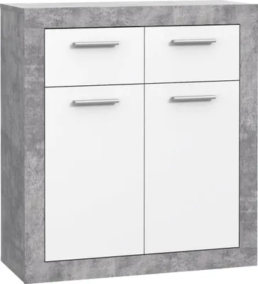 Zdjęcie produktu dla Kommode >BACCIO< 2 Türen, 2 Schübe, Betonoptik grau / Weiss - 83x91,8x33,8cm (BxHxT)