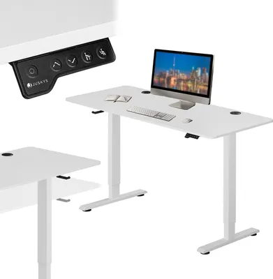 Produktbild von Juskys Höhenverstellbarer Schreibtisch 140x60cm - Elektrisch stufenlos verstellbar Bürotisch Sitz- & Stehtisch Speicherplatz Memory-Funktion - Weiß