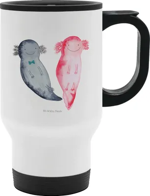 Produktbild von Mr. & Mrs. Panda To-Go-Becher Axolotl Freundin - Weiß - Geschenk, Molch, Thermobecher, Liebe, Paar, thermosbecher, Valentinstag, Thermotrinkbecher, To Go, Kaffeebecher