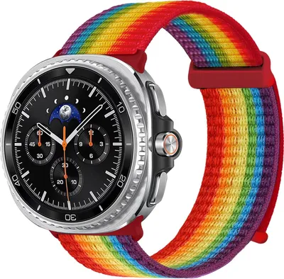 Produktbild von Smartwatch Armband für Samsung Galaxy Watch8 Classic 46mm Nylon Textil Band Ersatzband Wechselband Klettverschluss flexibel atmungsaktiv Regenbogenfarben