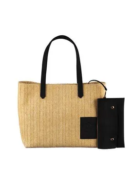 Productafbeelding van Dellel Wicky damesbeurs, beige en zwart, met een haasmotief, gemaakt van veganistisch leer