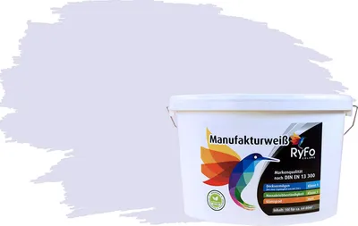 Produktbild von RyFo Colors Bunte Wandfarbe Manufakturweiß Blassviolett 10l - weitere Violett Farbtöne und Größen erhältlich, Deckkraft Klasse 1, Nassabrieb Klasse 1