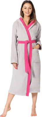 Produktbild von Ladeheid Damen Frottee Bademantel aus 100% Baumwolle LA40-191 (Grau-11/Rosa-25, S)