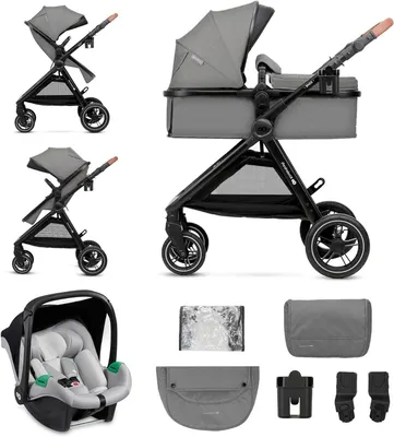 Produktbild von 3-in-1 Kinderwagen – Reisebett für Babys – Komfortables Reisen – Inklusive Autositz – Bis zu 25 kg – Grau