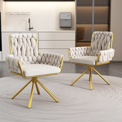 Produktbild von MODFU Drehstuhl Esszimmerstühle(2tlg.)mit Rückenlehnen, 360° drehbar Relaxsessel Fernsehsessel Polstersessel mit vier Stützbeinen aus Metall für Wohnzimmer Schlafzimmer, Beige