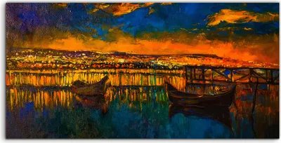 Produktbild von Coloray Spritzschutz aus Glas 120x60  Wandkunst Küchenrückwand Deko Boote Wasser Nacht Brücke Himmel
