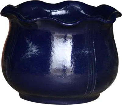 Produktbild von KERAZO Blumentopf Pflanzkübel Nebelhorn mit geformten Rand aus Keramik 41,32 cm frostfest, standfest, Farbe: blau