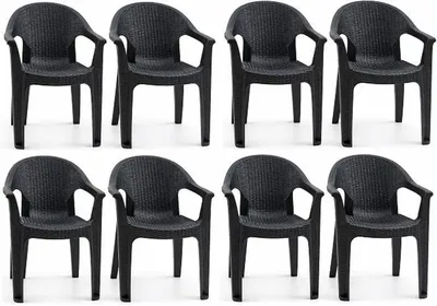 Productafbeelding van Tuinstoelen, set van 8, van kunststof met armleuningen en een rotanlook