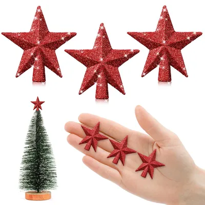Mini-Weihnachtsstern 4,5 cm, Glitter, Rot, 3er-Set