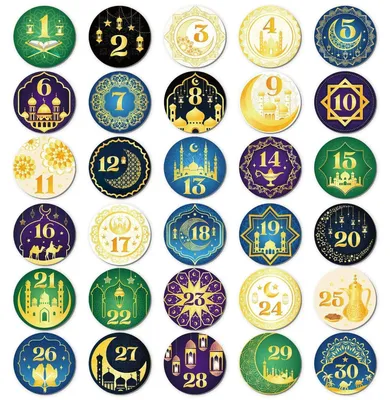 Produktbild von Ramadan Adventskalender Aufkleber 1-30 Zahlen 120 Stück für Geschenktüten & Boxen