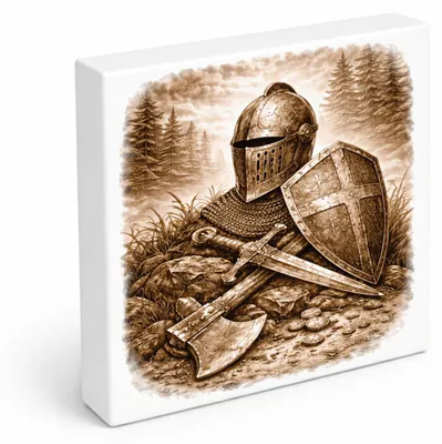 Produktbild von Kämpferisches Erbe Mittelalterliche Waffenrüstung Holzbild in 15x15 cm zum