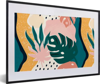Produktbild von MuchoWow® MuchoWow® Gerahmtes Poster Blätter - Farben - Muster 60x40 cm - Poster mit zchwarzem Bilderrahmen - Schlafzimmer - Plakat in Rahmen - Drucken