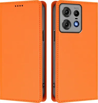 Image de Etui en cuir pour Motorola Edge 50 Pro, étui magnétique en cuirPolyuréthaneavec support Orange
