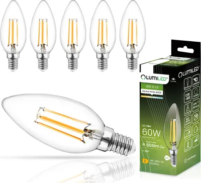 Produktbild von LUMILED B35 E14 LED žiarovka 6ks sada 7W (nahrádza 60W) 806lm Žiarovky z číreho skla Tvar sviečky 4000K Neutrálne biele žiarovky