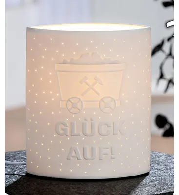 Produktbild von Porzellan-Lampe Ellipse Glück Auf weiß, Höhe ca. 20cm