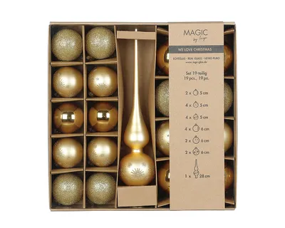 Produktbild von Weihnachtskugeln Glas 5-6cm mit Spitze 19er Set - Inkagold