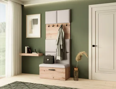 Produktbild von Garderobe MARGARET I, Farbe: Artisan+Hellbeige, mit gepolsterten Paneelen und Kleiderhaken