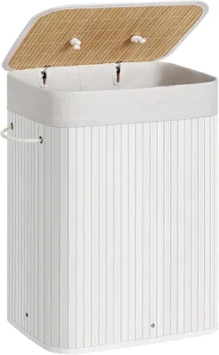 Imagen del producto de Cesta de ropa con tapa - Caja de ropa plegable de bambú - 72 litros - Bolsa de ropa extraíble