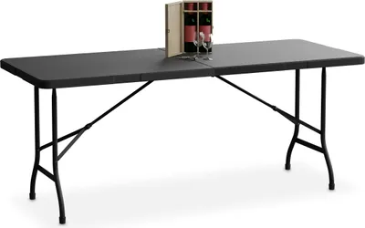 Zdjęcie produktu dla Stół ogrodowy Relaxdays, składany, wymiary: 72 x 180 x 74 cm, tworzywo sztuczne, stal, odporny na warunki atmosferyczne, dla 8 osób, stół kempingowy, czarny