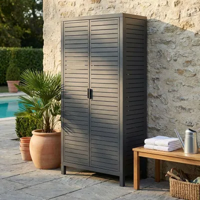 Immagine prodotto di Milani Home - arredo da giardino, alluminio, contenitore outdoor ante a lamelle, antracite, 90 x 48 x 180 cm
