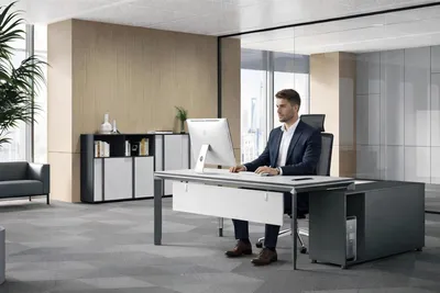 Immagine prodotto di Elegante set da ufficio: scrivania angolare di design e libreria, 2 pezzi