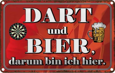 Produktbild von vianmo Blechschild 20x30 cm Dart und Zitat Bier darum bin ich hier Sport Hobby Spruch