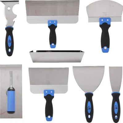 Produktbild von 8-teiliges Trockenbau-Werkzeugset, Edelstahl-Trockenbau-Spachtelset mit 14" Spachtelpfanne, 8"/12" Schaber, 6,5" Bogenkelle, 2"/3"/5" Spachtel, Finishing