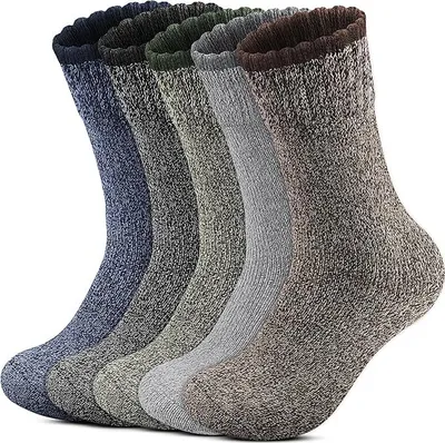 Produktbild von 5 Paar Thermosocken Herren, Winter Warme Socken Merino Wollsocken Herren, Dicke Atmungsaktiv Socken Wintersocken Wandersocken für Wandern, Zuhause, Freizeit, Sports