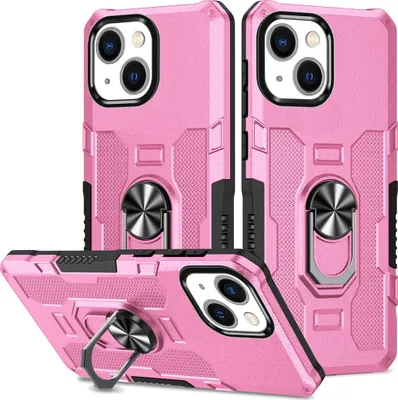 Produktbild von iPhone 13 Hülle, Dual Layer Robuste Rüstung Ringhalter Ständer Schutzhülle für iPhone 13 Pink