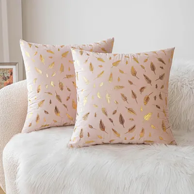 Produktbild von Set aus 2 Samt-Kissenbezug für Wohnzimmer und Bett, dekorative Kissenbezüge 45*45cm für Sofa, weiche Sofakissenbezüge für Boho-Wohnkultur (Rosa)