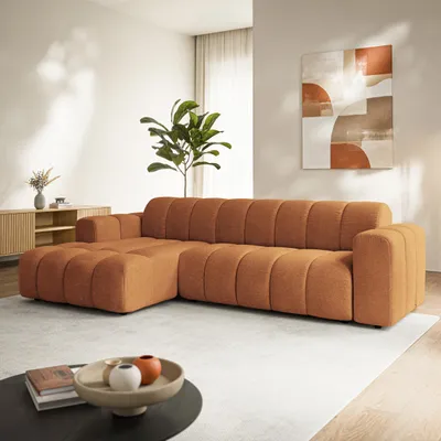 Produktbild von Masseno Ecksofa SETIA L-Form, Wohnzimmersofa, Couch, Soffa, Bettsofa, Couchgarnitur - Orange, ARAGON 56
