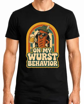 Immagine prodotto di Maglietta da uomo "My Wurst Behavior" a tema , con motivi di birra e abbigliamento tradizionale bavarese, in , colore nero, taglia S