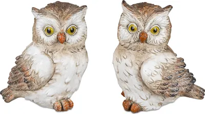 Produktbild von 2er Set Dekofiguren Eulen HERBST H. 15cm creme braun Kunststein Formano WA