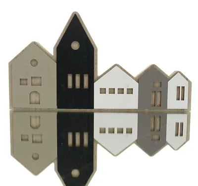 Produktbild von POSIWIO Häuserzeile L Schwarz Weiß & Grau Länge 30 cm Höhe 16 cm - MDF