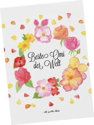 Produktbild von Mr. & Mrs. Panda Postkarte Omi - Weiß - Geschenk, Postkarten, Mitbringsel, Fotokarte, Enkelkind, Oma, Ansichtskarte, Blumen Liebe Flower, Bester, Grußkarte, Omma
