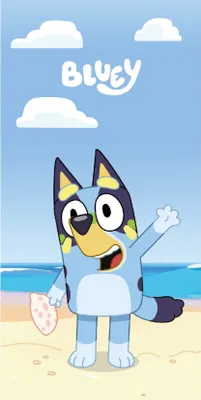 Produktbild von Unyqoos® Bluey Strandtuch Ocean – Kinder-Strandtuch 70 x 140 cm, blau, 100% Polyester, saugfähig & angenehm weich, waschbar 30°C – für Strand, Pool & Bad