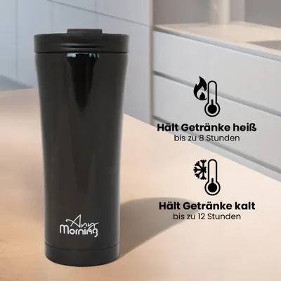 Produktbild von Any Morning Reisebecher, Edelstahl-Kaffeetasse, auslaufsicherer Reisebecher, verschüttungssicherer Reisebecher für heiße und kalte Getränke, 15 oz, Schwarz